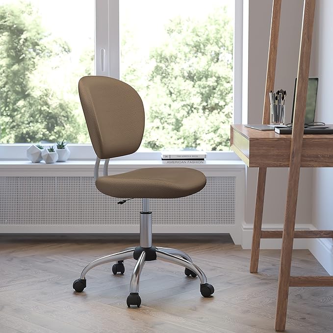 Flash Furniture Beverly Mid-Back Coffee Brown Mesh Padded Swivel Task Office Chair with Chrome Base