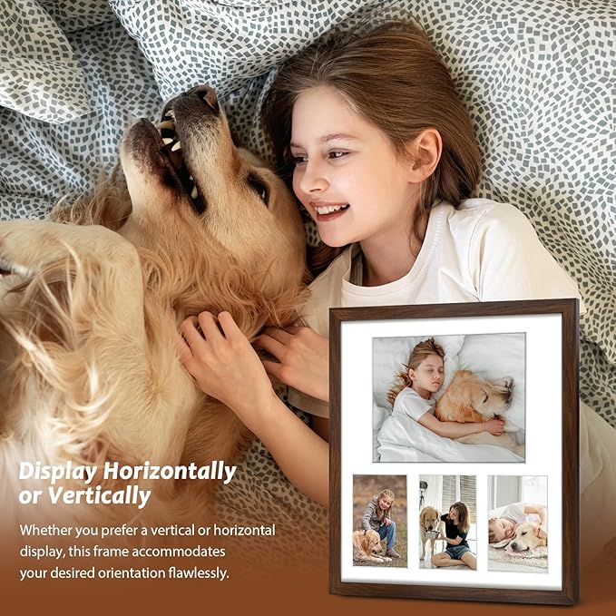 Golden State Art 14x16 Dark Brown Wood Picture Frame - White Mat for 8x10 and 4x6 Photos - Real Glass, Sawtooth Hanger, Swivel Tabs - Wall Mounting - Great for Posters, Weddings, and Engagements