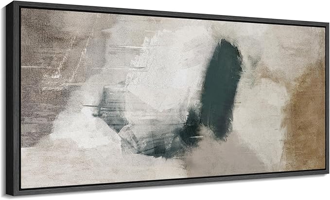 SIGNFORD Extra Large Framed Canvas Neutral Abstract Brushstroke Illustrations Modern Art Calm Warm for Living Room, Bedroom, Office - 60"x30"