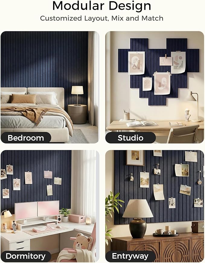 Aothia 12-Pack Large Felt Bulletin Board 48"x36", Modular Pin Board Tiles for Wall, Cork Board Alternative for Office & Classroom, Includes 70 Adhesive Tabs & 40 Pushpins, Navy Blue