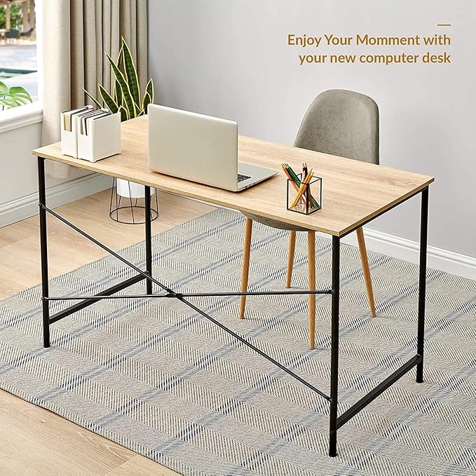 FurnitureR 47.2" Home Office Writing Desk - Simple Computer Desk with Sturdy Metal Legs, Compact Study Table for Small Spaces, Student Laptop Workstation, Oak