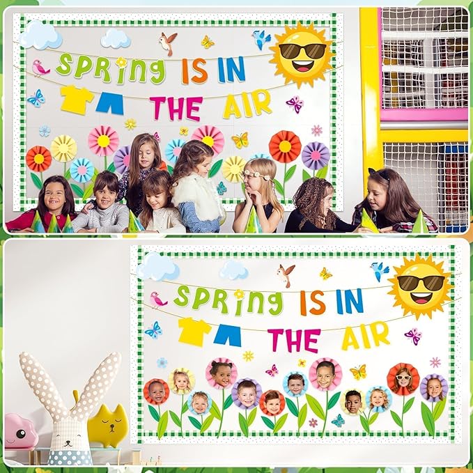 Spring Bulletin Board Classroom Decorations 3D Spring Butterfly Flower Bulletin Board Floral Photo Craft Cutouts for School Classroom Chalkboard Blackboard Kindergarten Home Office Supplies