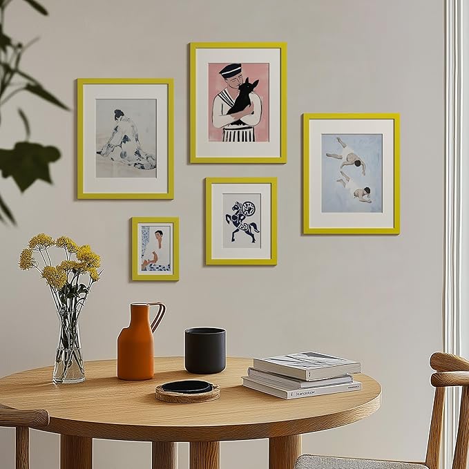 eletecpro 5x7 Picture Frames Set of 10, Picture Frame Collage Wall Decor Display 4x6 Photo with Mat or 5x7 without Mat, Home Decor Gallery Frame for Table Top or Wall Mounting, Yellow