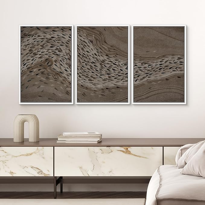 SIGNWIN Framed Canvas Print Wall Art Set Bison Migration African Animal Migration in Brown and Black Illustrations Modern Art Decorative Abstract for Living Room, Bedroom, Office - 24"x36"x3 White