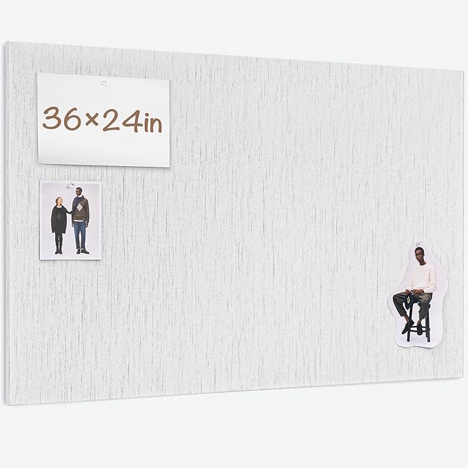 Bulletin Board 36 x 24 inches, 3' x 2' Linen Board for Wall, Decorative Fabric Pin Board with Safe Removable Adhesive Tapes for Home and Office, Includes 20 Push Pins-Gray Stripes