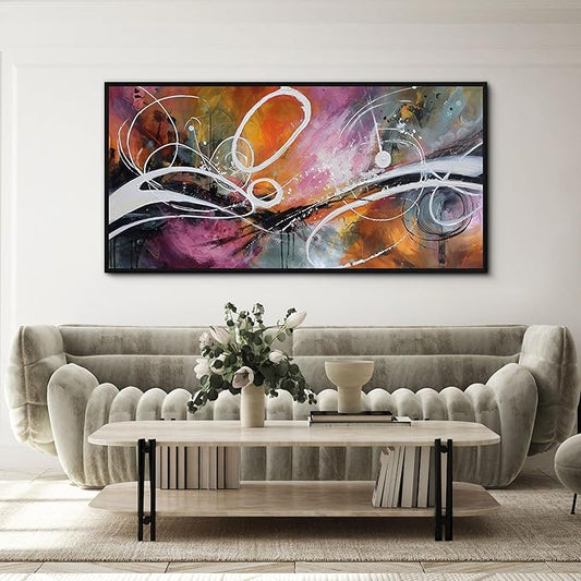 yiijeah Purple Wall Decor Bedroom Canvas Abstract Bathroom Art Picture Items for Women Framed Artwork Print 48x24 Inches