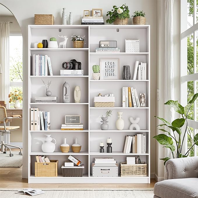 6 Tier Large Bookshelves, 70.8 Inch Tall Bookshelf and Bookcases for Living Room, Study Room, Home Office Library，White Bookcase with 12 Open Shelves.