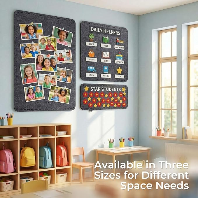 3 Pack Large Felt Bulletin Boards 24"/16"/7"x 16" Foldable Picture Vision Board for Office Wall Frameless Cork Board with 60 Push Pin for Home, Kitchen, Wall Pin Boards(Grey)