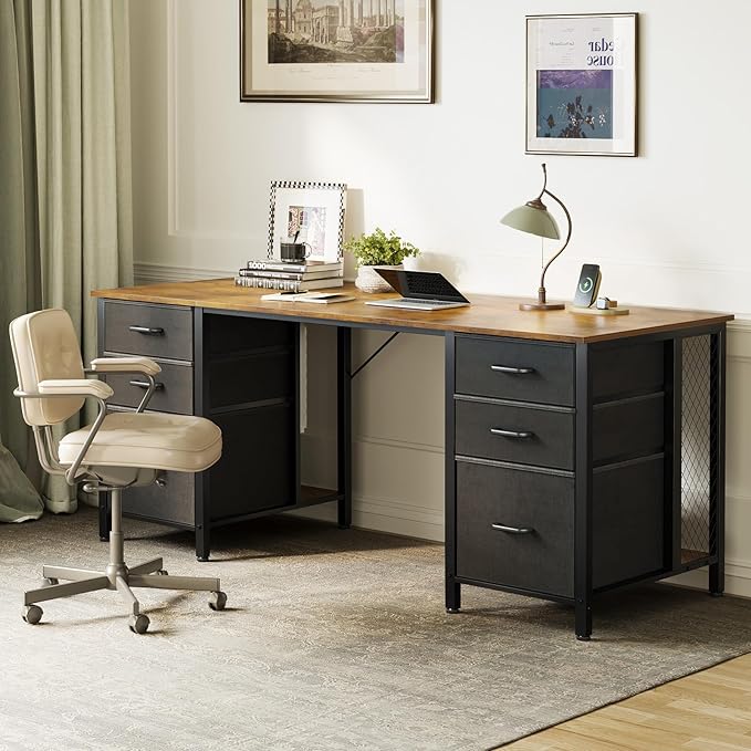 ODK 63 inch Computer Desk with File Drawers Cabinet, Modern Office Desk with Large Storage for Home Office, Study, Gaming, Vintage