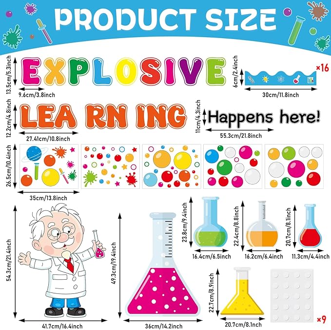 gisgfim Science Bulletin Board Decorations Set Back to School Learning Scientific Paper Cutouts Chemistry Lab Apparatus Bulletin Board Decor for Scientific Theme School Office Home Chalkboard Wall