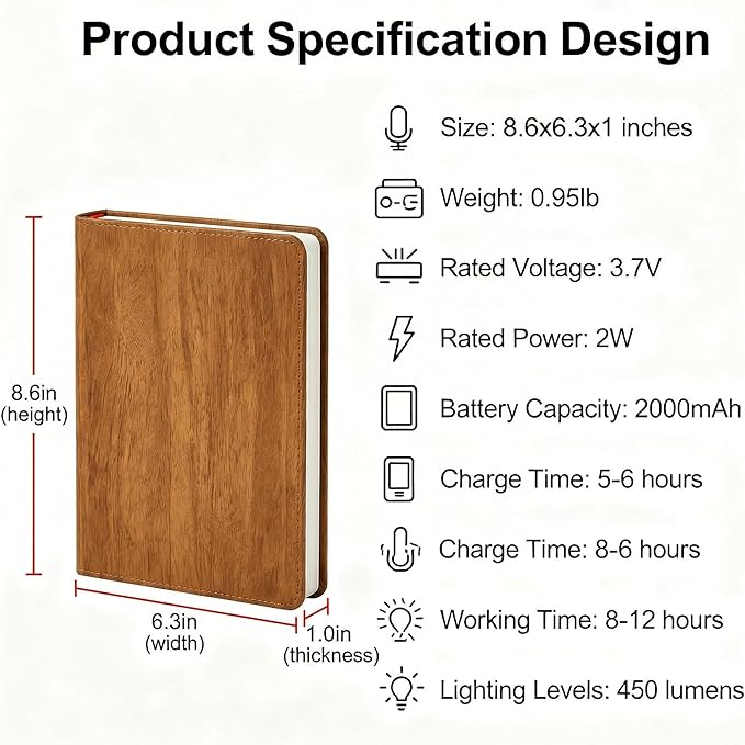 XIUDI 8 Colors Folding Book Lamp,Upgraded Version Portable Book-Shaped Desk Light,Novelty LED Paper Lantern with USB Rechargeable Night Light,Large Wood (Size 8.6×6.3×1in)