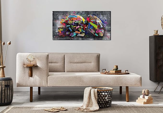 SIXTTART American Football Posters For Boys Bedroom - Graffiti Rugby Ball Canvas Wall Art For Office - Sports Posters Wall Decor Ready To Hang Size 40" x 20"