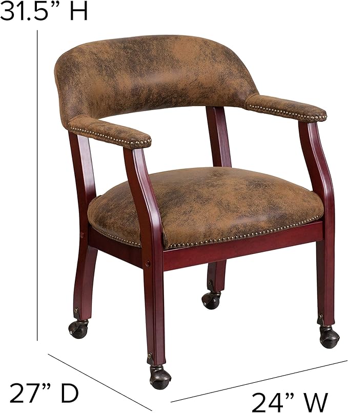 Flash Furniture Sarah Bomber Jacket Brown Luxurious Conference Chair with Accent Nail Trim and Casters