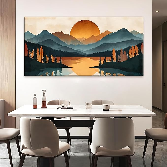 Colorful Mountain Boho Wall Art For Living Room Large Size Canvas Art Wall Decor For Office Modern Bedroom Decorations Forest River Landscape Pictures Paintings Artwork Mural Aesthetic Artwork 29 X 58 In