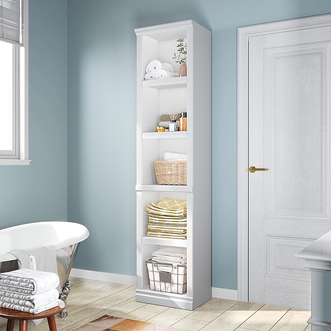 70" Tall Bookcase, White Narrow Floor Standing Bookshelf, 5 Tier Shelves Open Storage Organizer, Book Case for Living Room Hallway Kitchen Home Office Bathroom, White - 5 Tier