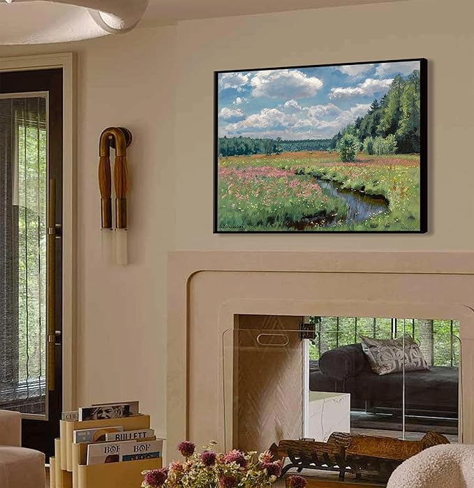 XXOUYLQ Vintage Landscape Canvas Wall Art Wildflower Field Painting Wildflowers Landscape Floral Scenery Oil Posters Wall Decor Unframed
