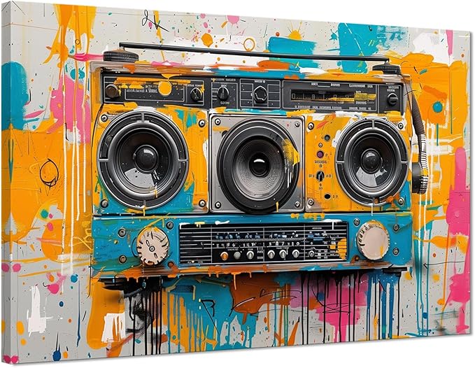 Yatsen Bridge Music Graffiti Wall Art Colorful Modern Abstract Pop Decor for Living Room Home Music Room Decor Graffiti Canvas Stretched and Framed18 X24