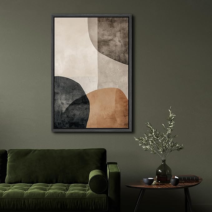 SIGNFORD Framed Canvas Print Wall Art Semi-Abstract Neutral Toned Shapes Illustrations Digital Art Modern Art Decorative Multicolor Rustic Minimal for Bedroom - 16"x24" Black