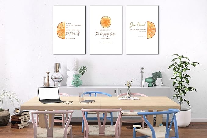 SHMAO Office Canvas Wall Art Motivational Wall Decor, 3 Piece Modern Orange Canvas Print Pictures for Office Wall Decor Women Inspirational Framed Artwork Home Office Decor 16”x24”x3 Panels