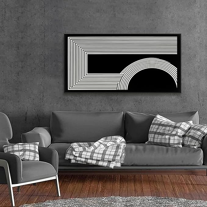 Canvas Art Wall Decor Modern Line Art Prints Black And White Abstract Art Print Painting Modern Artwork Decorations For Living Room Pictures For Bedroom Office Home Wall Decor 24 X 48 In With Framed