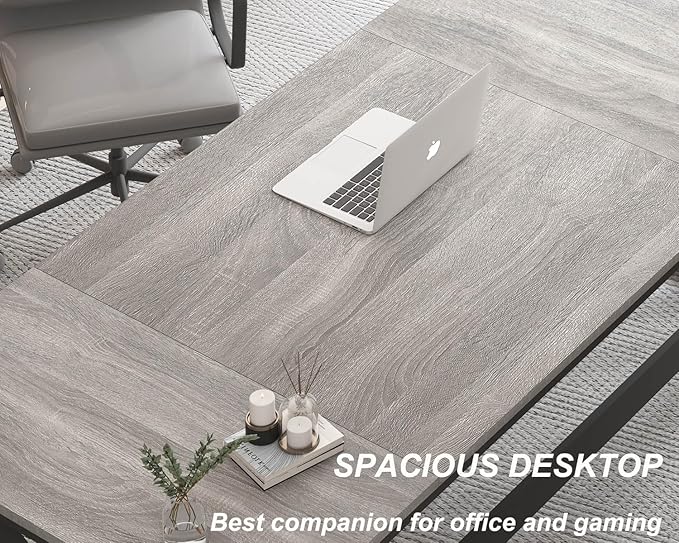 HSH 70.8 Modern Office Desk, Large Long Wood Metal Computer Desk, Industrial Double Executive Desks for Two People, Rustic PC Workstation Work Study Writing Computer Table for Home, Light Grey Oak
