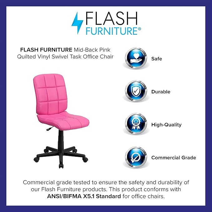 Flash Furniture Clayton Mid-Back Pink Quilted Vinyl Swivel Task Office Chair