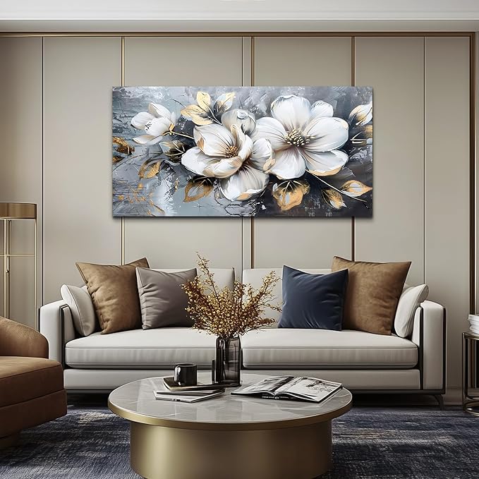 KELIYUAN Canvas Wall Decor For Bedroom Wall Art For Living Room Office Decorations White Flowers Wall Paintings Abstract Pictures Modern Artwork Posters kitchen Home Decor Aesthetic 20"x40"