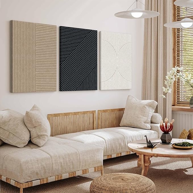 Modern Abstract Pictures Wall Art Boho Neutral Canvas Wall Art Minimalist Line Wall Decor Beige Black Brown Artwork Abstract Modern Painting Prints for Living Room Bedroom 24x36x3 Inch Wrapped Canvas