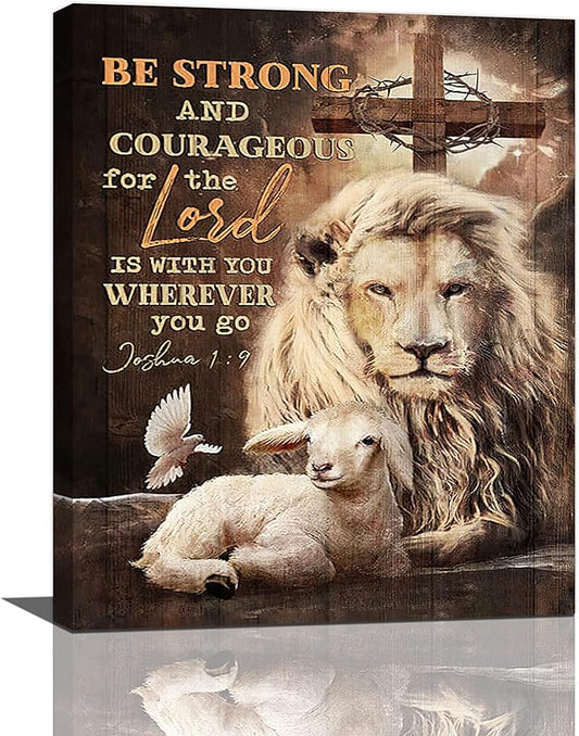 yerretin Lion Of Judah Wall Art Christian Bible Verses Pictures Wall Decor Religious Lamb Lion Canvas Painting Modern Home Artwork for Bathroom Bedroom Office Living Room Framed 16"x20"
