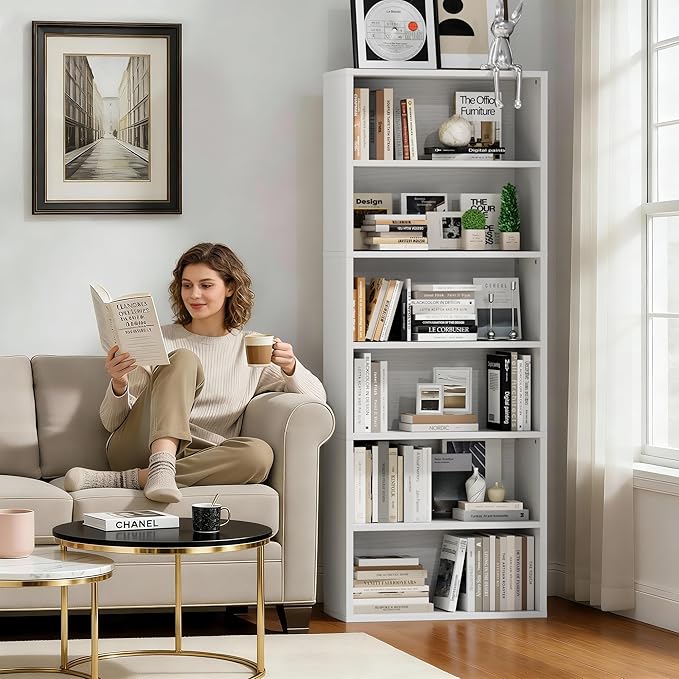 Furniwell 71" Tall Bookcase Bookshelves, 6 Tier Floor Standing Bookcases Open Frame, Modern Display Storage Organizer for Home Office, Living Room, Bedroom, Study Room (Pure White, 1 Pcs)