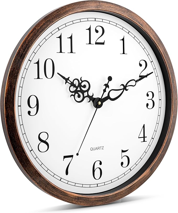 Bernhard Products Large Wall Clock 18 Inch Silent Non Ticking Movement Quartz Battery Operated Round Easy to Read Decorative Classic Brown Home/Kitchen/Office/Classroom/School Clocks, Black Numbers