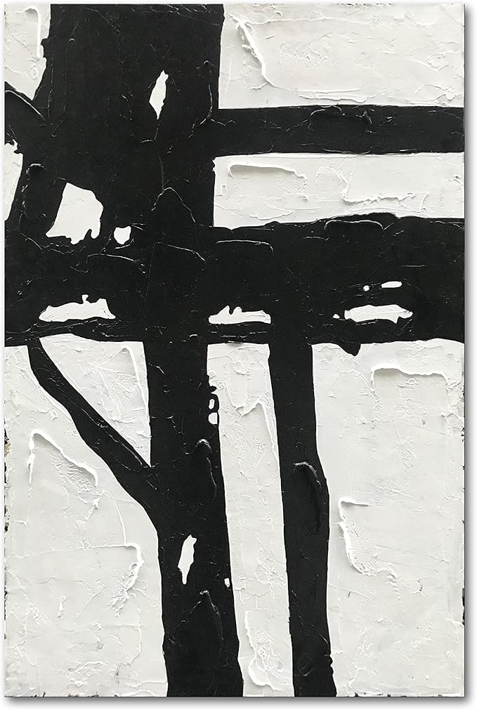 NANKAI Hand-Painted Black and White Abstract Wall Art Contemporary Minimalist Oil Painting Art 45x30 inch Large Painting Art for Home Walls Living Room Hallway Wall Decoration