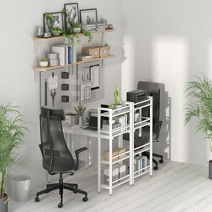 4NM 35" Small Computer Desk with 4-Tier Bookshelf, Home Office Desk Writing Workstation Study Table Multipurpose for Small Space Work - All White