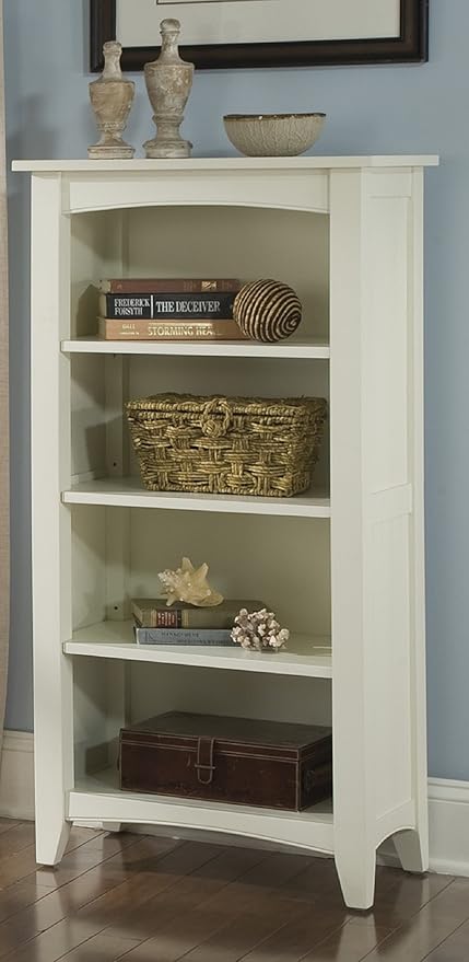 Shaker Cottage Bookcase with Four Adjustable Shelves, 100 lbs Capacity, Hardwood, Ivory Finish, 24 in. W x 14 in. D x 48 in. H