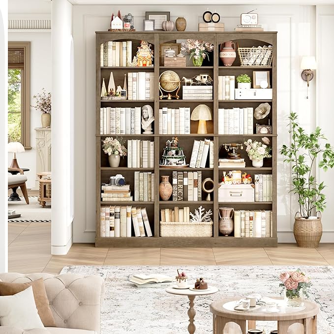FACBOTALL 71" Triple Wide Bookshelf, 6 Tier Tall Bookshelf, Large Arched Bookcase with Curved Baffle, 63.4" Wide Book Shelf with 18 Open Display Shelves for Living Room, Study, Phoebe Zhennan