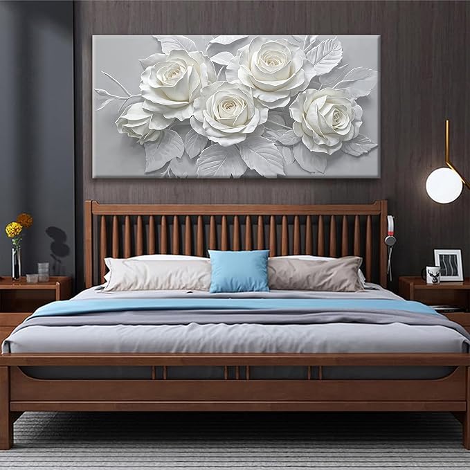 Suconvng Large Wall Art For Living Room Floral Canvas Art Wall Decorations White Flower Aesthetic Wall Decor Painting Picture For Bedroom Kitchen Office Home Wall Decor Artwork 29 X 58 Inch