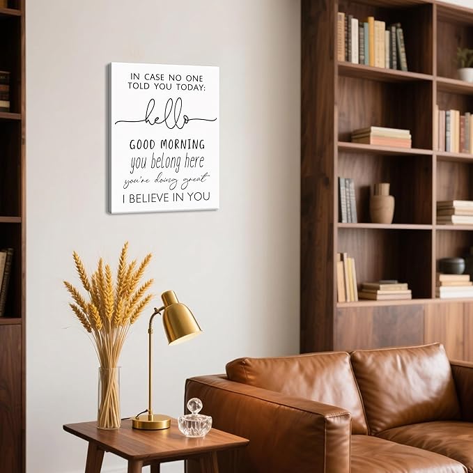 Positive Affirmation Canvas Prints, Inspirational Quote Wall Art – In Case No One Told You Today Hello Good Morning I Believe In You Classroom Sign Wall Decor for Bedroom Office – 12x16in