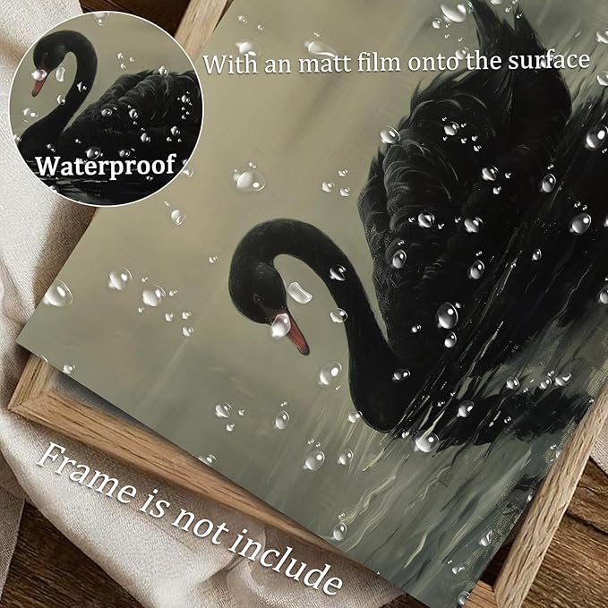 uniro Black Swan Retro Wall Art Gothic Home Decor Dark Academia Wall Art Prints Victorian Goth Print Dark Cottagecore Wall Art Moody Vintage Oil Painting Aesthetic(8" x 10"-UNFRAMED)