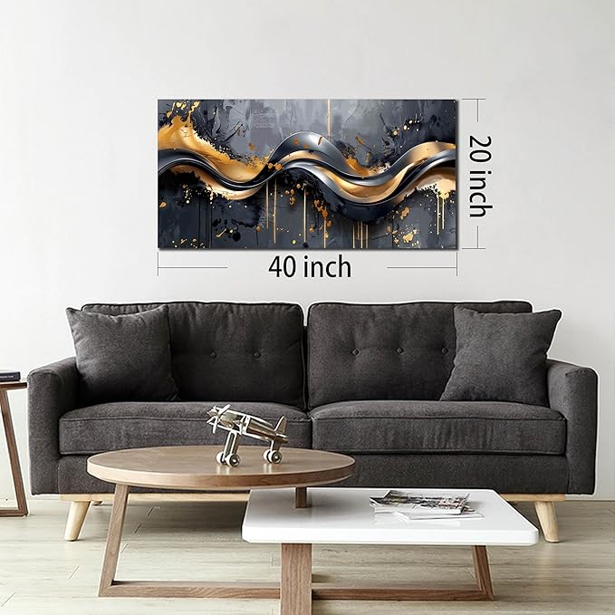 AOZEMI Abstract Wall Art Black Canvas Art Gold Wall Decor Paintings Artwork Print Pictures for Bedroom Living Room 20"x40"