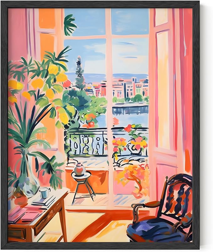 HAUS AND HUES Floral Art Wall Decor - Wildflowers Wall Art for Living Room, Floral Artwork for Bedroom Walls, Flower Painting for College Girls Dorm Room (Balcony, Black Frame, 11x14)