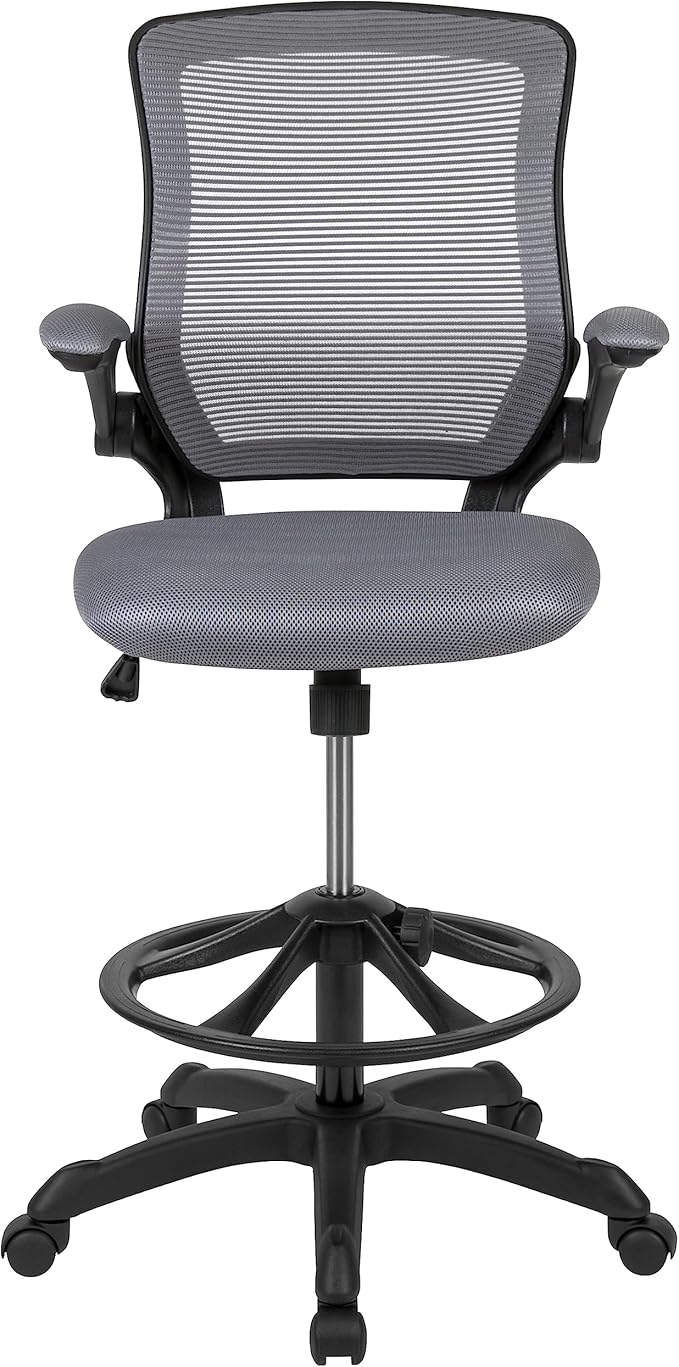 Flash Furniture Kale Mid-Back Swivel Office Chair with Height Adjustable Foot Ring and Lumbar Support, Mesh Executive Chair with Armrests, Dark Gray