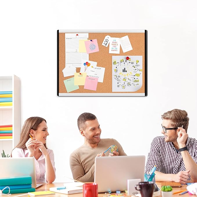 Amazon Basics Cork BulletinBoard, 23" x 17", Pin Board for Office & Home with Aluminum/Plastic Frame, 1 Pack
