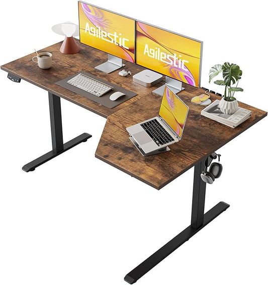 Agilestic Electric Standing Desk, Height Adjustable Desk, 59 x 35 Inch Sit Stand up for Work Office Home, L Shaped Ergonomic Rising Computer Table with Memory Preset, Rustic Brown