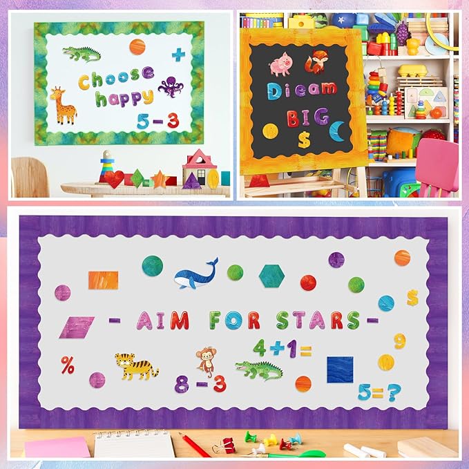 Kosiz Art Oil Painting Bulletin Board Decoration Set 118 ft Scalloped Bulletin Board Borders Classroom Poster Border Trim with 257 Pcs Letter Number Symbol Cutout for School Decor