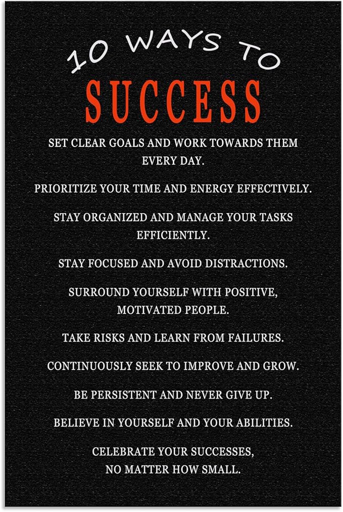 WYJDFART Motivational Wall Decor Positive Success Principles Wall Art 10 Essential Rules for Achieving Goals Motivational Print for Office Home Gym Classroom Framed Ready to Hang[24" W X 36" H]