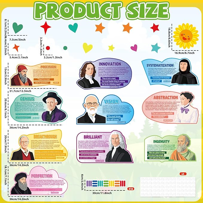 gisgfim Math Bulletin Board Decoration Set Back to School Classroom Famous Mathematician Paper Cutouts Motivational Inspirational Quote Bulletin Board Decor for Middle High School Door Chalkboard Wall