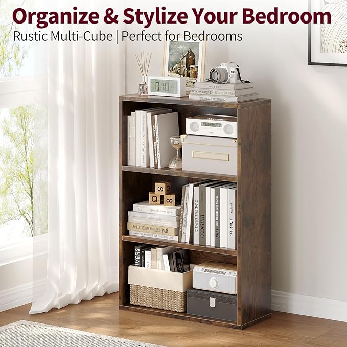 ALISENED 3-Tier Shelf Bookcase, Open Storage Bookshelf, 23.6“ × 9.4” × 35.2“, Storage Organizer Shelving for Home Office, Livingroom and Bedroom, Rustic Brown