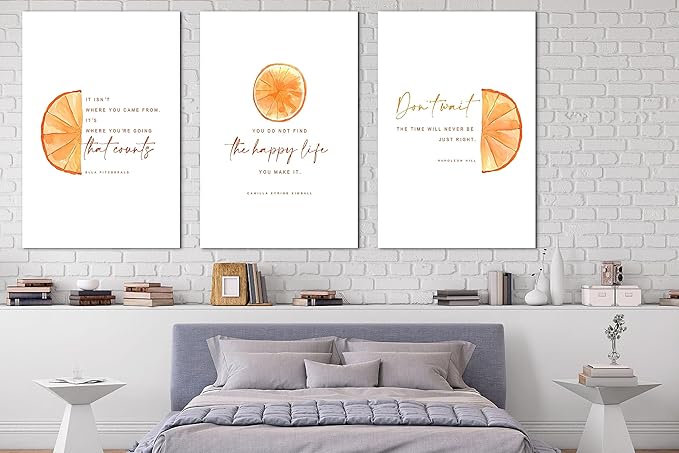 SHMAO Office Canvas Wall Art Motivational Wall Decor, 3 Piece Modern Orange Canvas Print Pictures for Office Wall Decor Women Inspirational Framed Artwork Home Office Decor 24”x36”x3 Panels