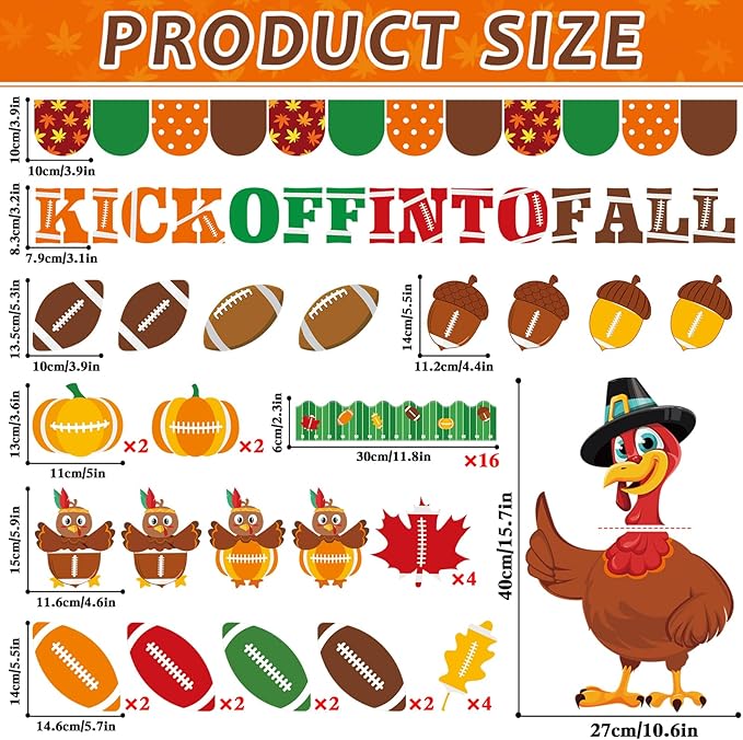Fall Football Thanksgiving Bulletin Board Decorations Set Kick Off into Fall Classroom Decor Autumn Maple Leaf Paper Cutouts Football Border Sport Party School Classroom Chalkboard Wall Supplies Favor