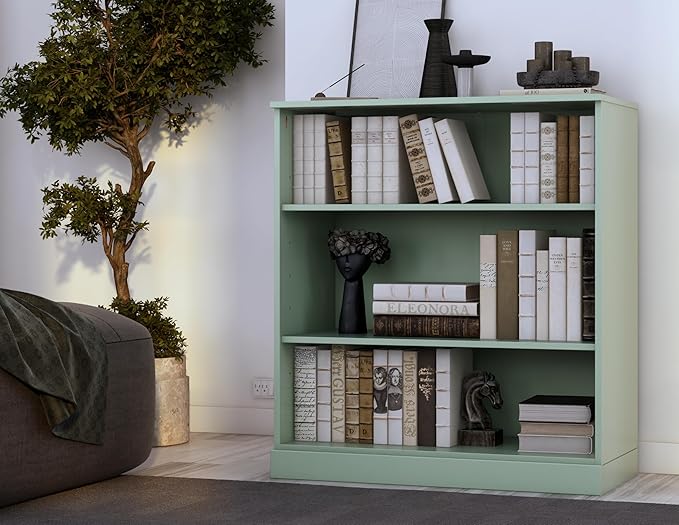 Palace Imports Solid Wood Bookshelf - 32” W x 36" H - 3 Shelf Bookcase - Sage, Short Bookcase with Adjustable Shelves for Living Room Display Furniture, 100% Eco-Friendly Wood, Modular Cabinets